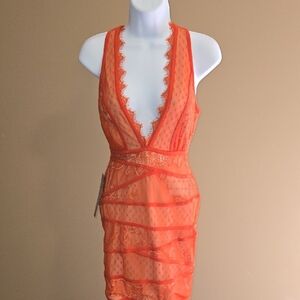bebe Stunning Vibrant Orange Lace Mini Dress XS NWT